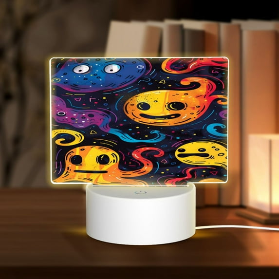Haiem Playful Ghosts Night Sky Pattern Acrylic Night Light Gift with 3 Color ModesTouch-Sensitive LED Lamp Perfect Gift for Mother's Day, Birthday, or Christmas