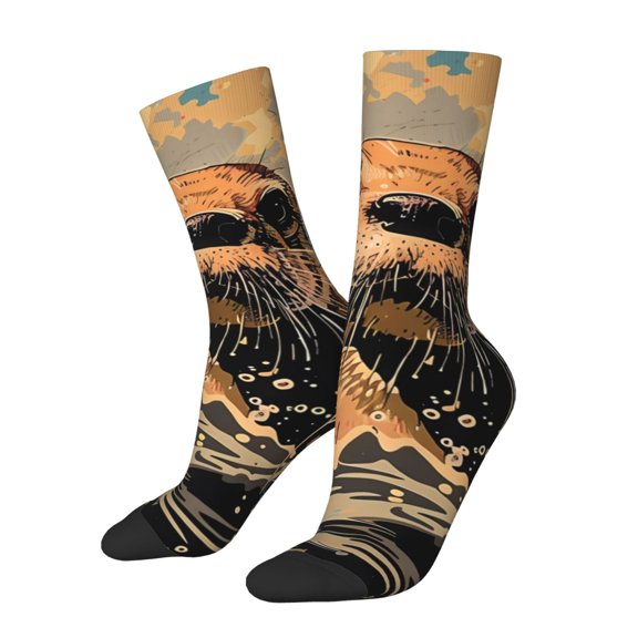 Haiem Playful Otter Tropical Beach Pattern Crew Socks – Soft & Durable Moisture-wicking Socks, Stay-Up Fit for Business, Work, and Casual Wear Size 5-11