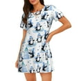 thumbnail image 1 of Haiem Playful Penguins and Snowmen Print Women’s Short-sleeved Nightdress – Comfortable and Loose-Fit Sleepwear, Soft Cotton Sleep Shirt for Relaxing, Casual Nightdress, 1 of 6