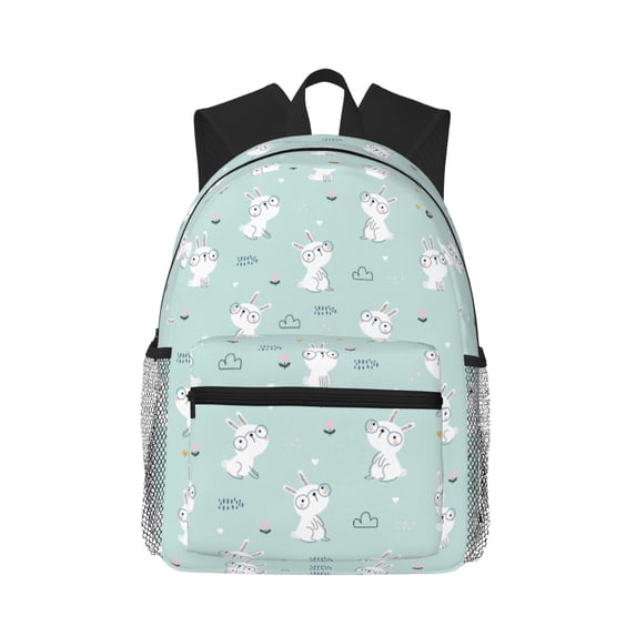 Haiem Playing Rabbit Lightweight Backpack for School, Classic Basic Water Resistant Casual Daypack for Travel with Bottle Side Pockets