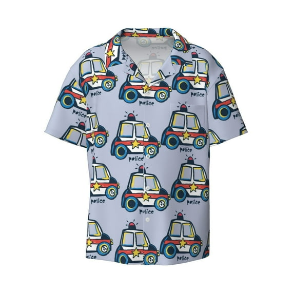 Haiem Police Car Men's Casual Shirts Short Sleeve Button Down Shirts Fashion Textured Summer Beach Shirt-4X-Large