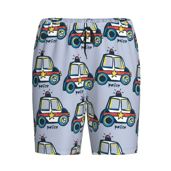 Haiem Police Car Men's Pajama Short with Soft Woven Cotton Elastic Waistband Sleep Short-X-Large