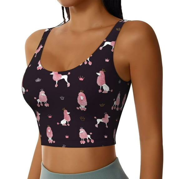 Haiem Poodle Dog Pattern Womens Sports Bra - U Neck Padded Low Impact Yoga Bra Workout Crop Top Gym Moisture-Wicking Workout Vest -XX-Large