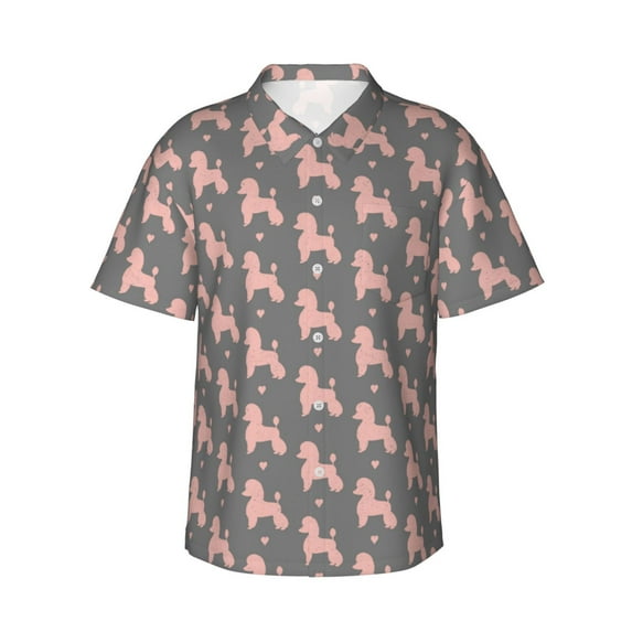 Haiem Poodle Dog Printed Hawaiian Shirt for Men - Men’s Casual Beach Summer Shirts - Stretch Fabric with Modern Fit-3X-Large
