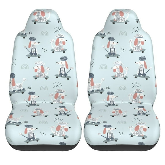 Haiem Poodle Playing Skateboard Printed Car Seat Covers Set of 2, Universal Fit Car Seat Covers,Protective Seat Covers,Comfortable Car Seat Covers, Easy Installation Seat Covers, Vehicle Seat Covers