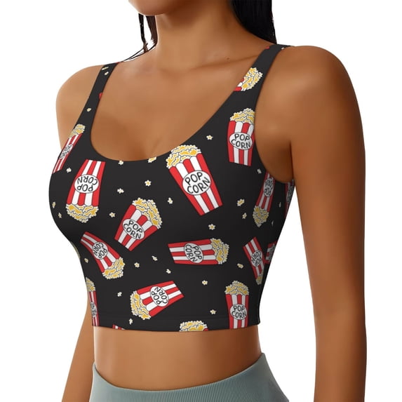 Haiem Popcorn Pattern Womens Sports Bra - U Neck Padded Low Impact Yoga Bra Workout Crop Top Gym Moisture-Wicking Workout Vest -Medium