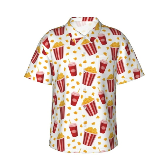 Haiem Popcorn Printed Hawaiian Shirt for Men - Men’s Casual Beach Summer Shirts - Stretch Fabric with Modern Fit-Medium