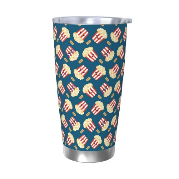 Haiem Popcorn With Glasses Printed 20oz Straight Skinny Car Cups With Insulated Cup Sleeve Portable Handle, Sports Travel Coffee Mug, Stainless Steel, Insulated-Without Straw