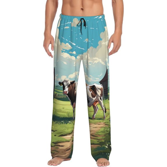 Haiem Prairie Pasture Cow Men's Pajama Pants Ultra Lightweight Pjs Bottoms Sleepwear Bottom Pants With Pocket Drawstring-Large