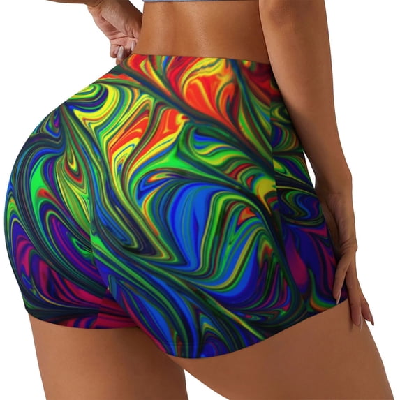 Haiem Pride Rainbow No Front Seam Biker Shorts for Women Yoga Workout Gym Bike Shorts with Tummy Control Moisture-Wicking-XX-Large