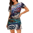 thumbnail image 1 of Haiem Psychedelic Shark Artwork Print Women’s Short-sleeved Nightdress – Comfortable and Loose-Fit Sleepwear, Soft Cotton Sleep Shirt for Relaxing, Casual Nightdress, 1 of 6