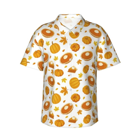 Haiem Pumpkin Maple Leaves Printed Hawaiian Shirt for Men - Men’s Casual Beach Summer Shirts - Stretch Fabric with Modern Fit-3X-Large
