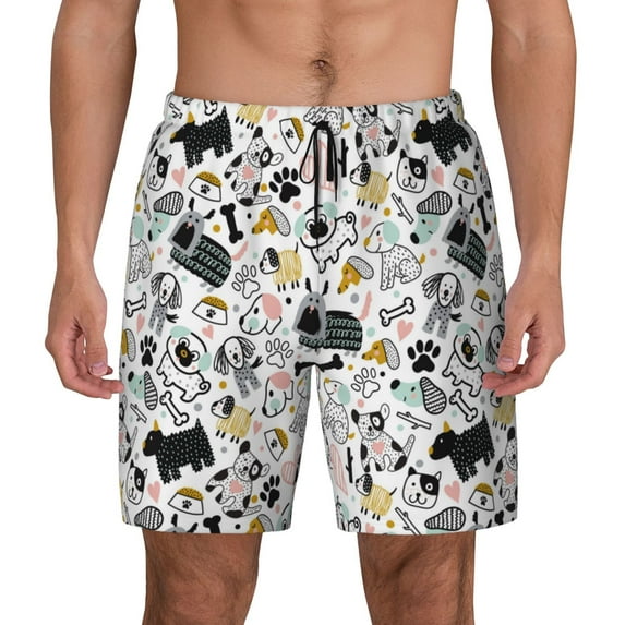 Haiem Puppy Mens Swim Trunks with Compression Liner 2 in 1 Swimming Shorts Stretch Swimwear Quick Dry,Board Shorts-Small