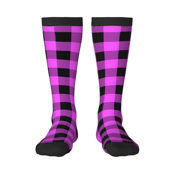 Haiem Purple Black Buffalo Plaid Socks, Funny Novelty Crazy Design Cotton Socks Sports Socks Knee High Socks For Men, Women,1Pairs - Gift For Working Friends