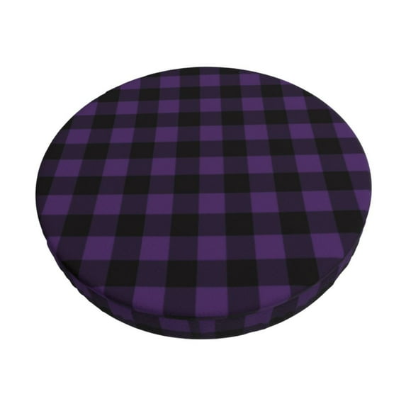Haiem Purple Black Plaid Cushion Round Bar Chair Seat Cover Bar Chair Cushion Covers Elastic Washable Bar Chair Cover,Protects from Scratches and Stains-12 inch