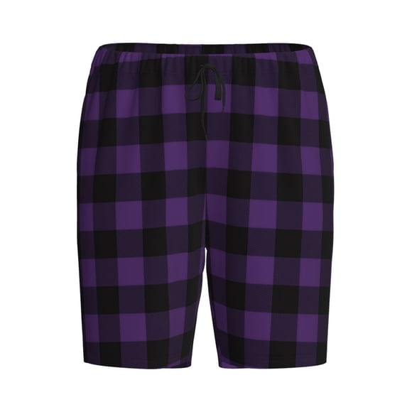 Haiem Purple Black Plaid Men's Pajama Short with Soft Woven Cotton Elastic Waistband Sleep Short-XX-Large