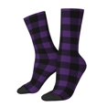 thumbnail image 1 of Haiem Purple Black Plaid Pattern Crew Socks – Soft & Durable Moisture-wicking Socks, Stay-Up Fit for Business, Work, and Casual Wear Size 5-11, 1 of 6