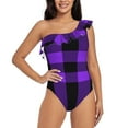 thumbnail image 1 of Haiem Purple Buffalo Plaid Women's One Piece Swimsuits Tummy Control One Shoulder Bathing Suits Ruffle Swimwear-Large, 1 of 8