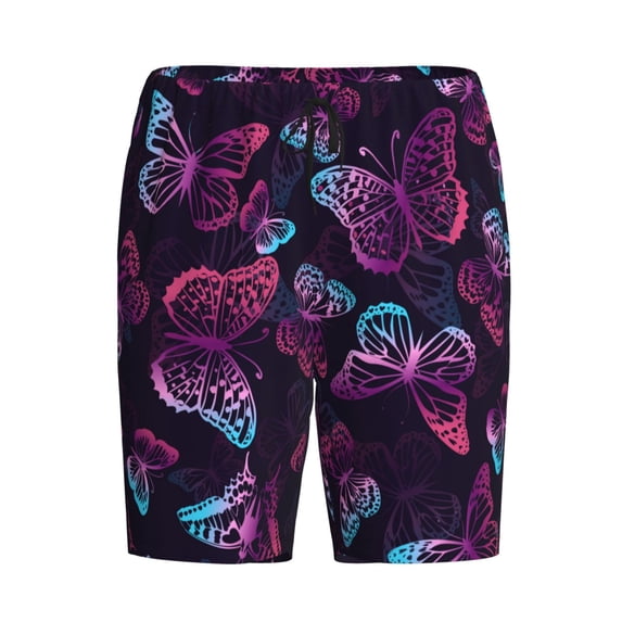 Haiem Purple Butterfly Men's Pajama Short with Soft Woven Cotton Elastic Waistband Sleep Short-X-Large