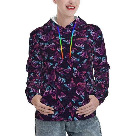 Haiem Purple Butterfly for Women's Fashion Hoodies & Sweatshirts with Kangaroo Pocket,Hooded Sweatshirt with Eye-catching Drawstrings-XX-Large