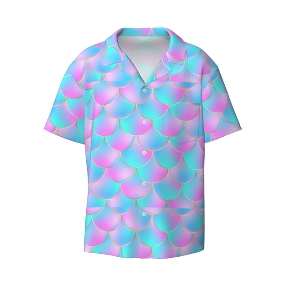 Haiem Purple Dragon Scales Men's Casual Shirts Short Sleeve Button Down Shirts Fashion Textured Summer Beach Shirt-Large