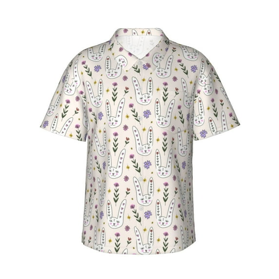 Haiem Purple Flower Rabbit Printed Hawaiian Shirt for Men - Men’s Casual Beach Summer Shirts - Stretch Fabric with Modern Fit-Medium