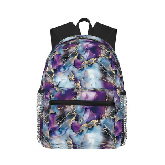 Haiem Purple Marble Texture Lightweight Backpack for School, Classic Basic Water Resistant Casual Daypack for Travel with Bottle Side Pockets