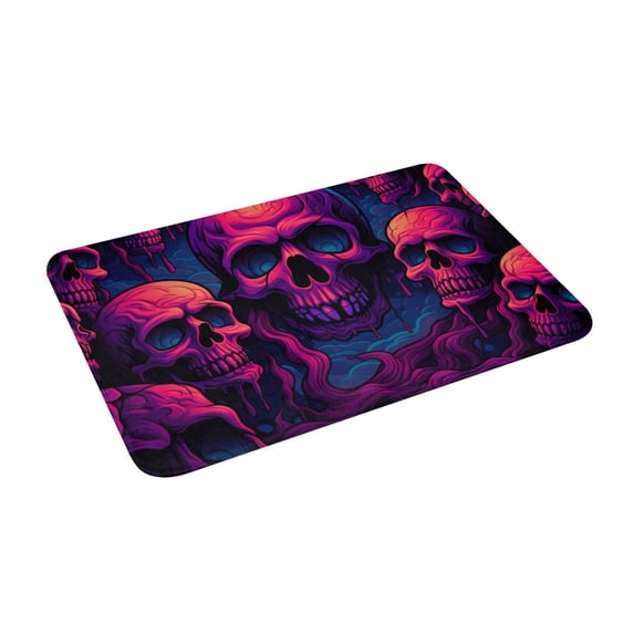 Haiem Purple-Red Skull Front Door Mat Indoor Outdoor Entrance, Waterproof All-Season, All-Weather Doormat, Durable Flannel Fabric, Fade Resistant, Low Profile, 16x24in