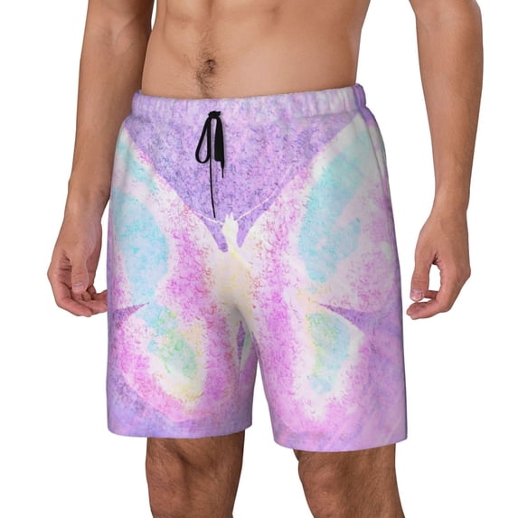 Haiem Purple Sparkling Butterfly Mens Swim Trunks with Compression Liner 2 in 1 Swimming Shorts Stretch Swimwear Quick Dry,Board Shorts-X-Large
