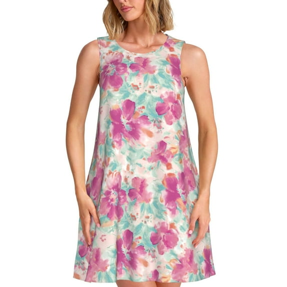 Haiem Purple Watercolor Flowers for Women’s Summer Dresses – Casual Sleeveless Tank Loose Sundress, Lightweight Beach Dress
