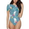 thumbnail image 1 of Haiem Rabbit And Balloon Women's Crew Neck Short Sleeve Bodysuit Tops Stretchy Slim Basic-Large, 1 of 9