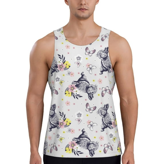 Haiem Rabbit And Butterfly Men Workout Tank Top Gym Bodybuilding Sleeveless Muscle T Shirts Athletic Tank Breathable Workout Shirt-Large