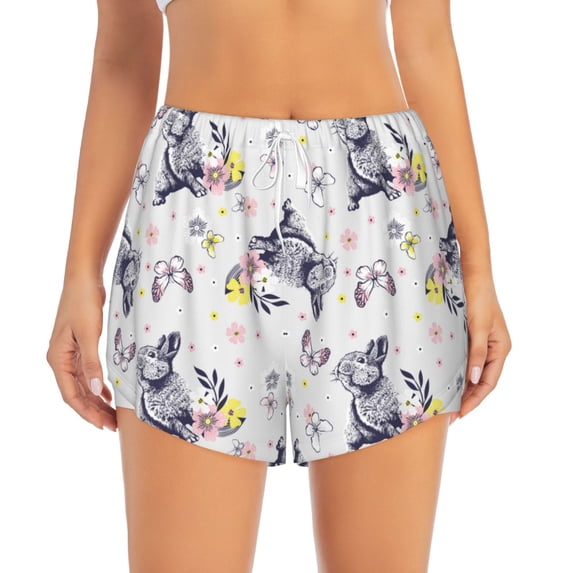 Haiem Rabbit And Butterfly Women's 2 in 1 Running Shorts - Lightweight Athletic Workout Gym Yoga Breathable Sports Shorts Liner with Phone Pockets-X-Large