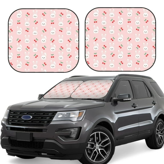 Haiem Rabbit And Cherry Car Windshield Sun Shade (2 Pieces) Foldable Windshield Sun Shade Car Accessories for Truck SUV Pickup-Small