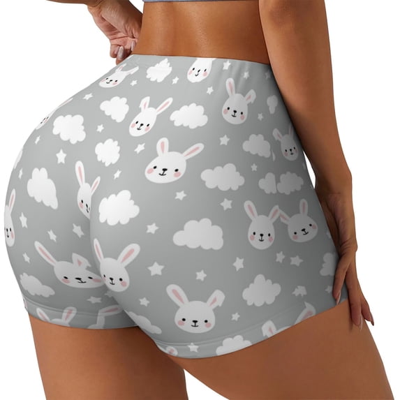 Haiem Rabbit And Cloud No Front Seam Biker Shorts for Women Yoga Workout Gym Bike Shorts with Tummy Control Moisture-Wicking-Small