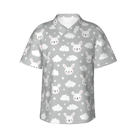 Haiem Rabbit And Cloud Printed Hawaiian Shirt for Men - Men’s Casual Beach Summer Shirts - Stretch Fabric with Modern Fit-Medium