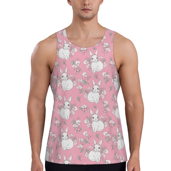 Haiem Rabbit And Flower Men Workout Tank Top Gym Bodybuilding Sleeveless Muscle T Shirts Athletic Tank Breathable Workout Shirt-Small