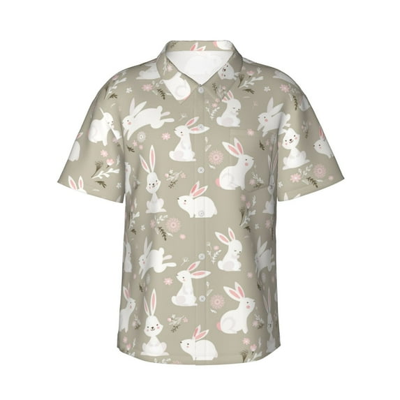 Haiem Rabbit And Flower Printed Hawaiian Shirt for Men - Men’s Casual Beach Summer Shirts - Stretch Fabric with Modern Fit-XX-Large