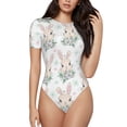 thumbnail image 1 of Haiem Rabbit And Flower Women's Crew Neck Short Sleeve Bodysuit Tops Stretchy Slim Basic-Small, 1 of 9