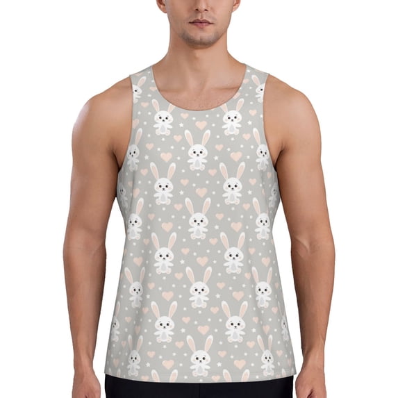 Haiem Rabbit And Heart Men Workout Tank Top Gym Bodybuilding Sleeveless Muscle T Shirts Athletic Tank Breathable Workout Shirt-Medium