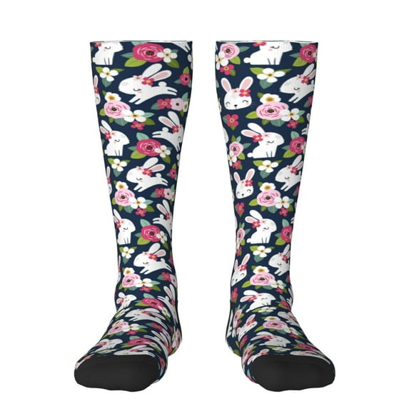 Haiem Rabbit And Rose Socks, Funny Novelty Crazy Design Cotton Socks Sports Socks Knee High Socks For Men, Women,1Pairs - Gift For Working Friends