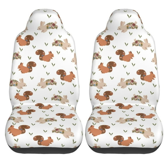 Haiem Rabbit And Squirrel Printed Car Seat Covers Set of 2, Universal Fit Car Seat Covers,Protective Seat Covers,Comfortable Car Seat Covers, Easy Installation Seat Covers, Vehicle Seat Covers
