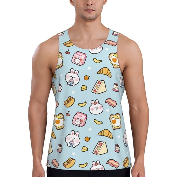 Haiem Rabbit Burger Coffee Men Workout Tank Top Gym Bodybuilding Sleeveless Muscle T Shirts Athletic Tank Breathable Workout Shirt-XX-Large