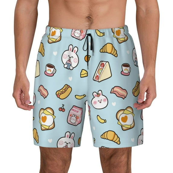 Haiem Rabbit Burger Coffee Mens Swim Trunks with Compression Liner 2 in 1 Swimming Shorts Stretch Swimwear Quick Dry,Board Shorts-Large