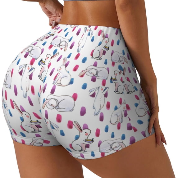 Haiem Rabbit Eating No Front Seam Biker Shorts for Women Yoga Workout Gym Bike Shorts with Tummy Control Moisture-Wicking-X-Large