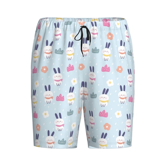 Haiem Rabbit In The Rain Men's Pajama Short with Soft Woven Cotton Elastic Waistband Sleep Short-Small
