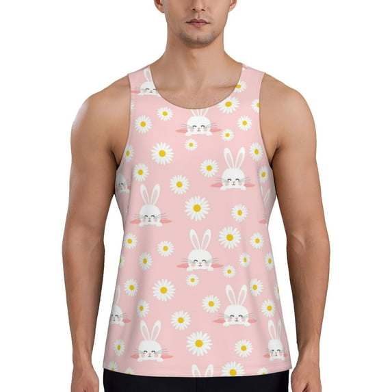 Haiem Rabbit Sunflower Men Workout Tank Top Gym Bodybuilding Sleeveless Muscle T Shirts Athletic Tank Breathable Workout Shirt-
