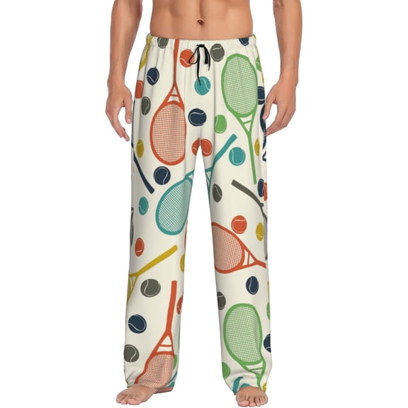 Haiem Racket and Tennis Ball Men's Pajama Pants Ultra Lightweight Pjs Bottoms Sleepwear Bottom Pants With Pocket Drawstring-Medium