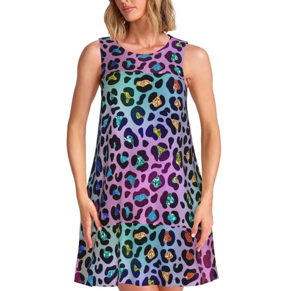 Haiem Rainbow Animal Skin for Women’s Summer Dresses – Casual Sleeveless Tank Loose Sundress, Lightweight Beach Dress