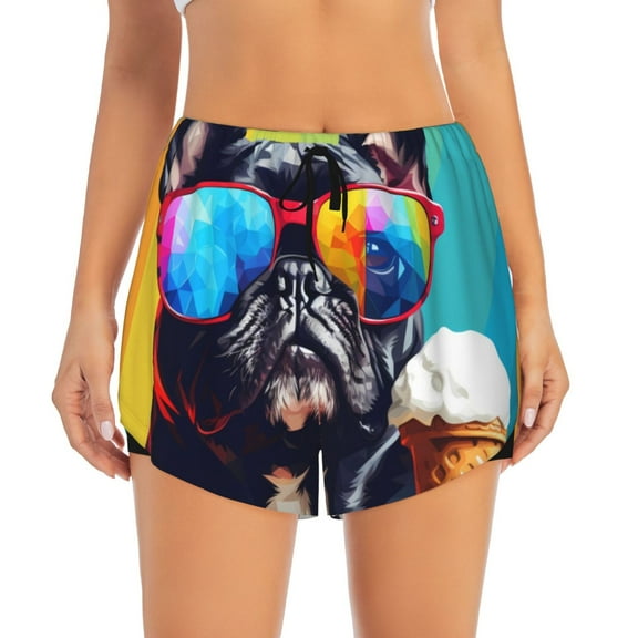 Haiem Rainbow Bulldog Sunglasses Women's 2 in 1 Running Shorts - Lightweight Athletic Workout Gym Yoga Breathable Sports Shorts Liner with Phone Pockets-Small